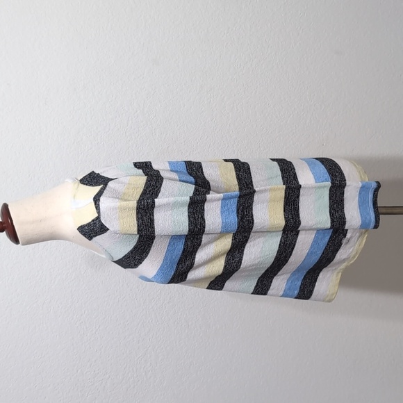 T by Talbots Striped Cut Out Back Long Sleeve Top Multicolor Blue Yellow Gray S - Picture 4 of 9